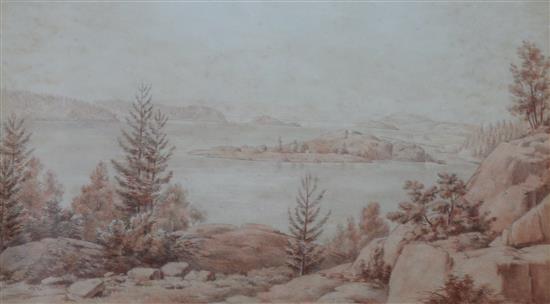 Joshua Edward Cooper (1798-1863) watercolour, Between prendsdehl and Sohydsiondete in Norway 32 x 42cm.